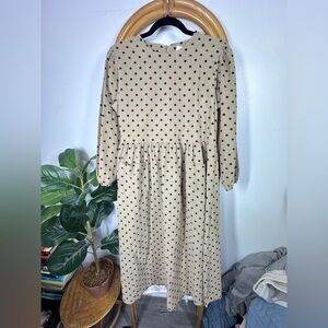 Aosta Cream Brown Tan Polka Dot Midi Dress sz S